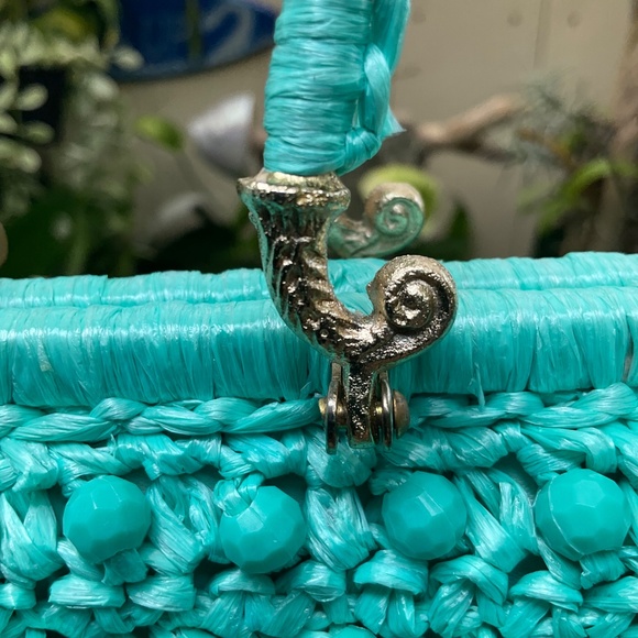 VTG Dayne Taylor Teal Colored Beaded Straw Purse From 60’s - Picture 2 of 6